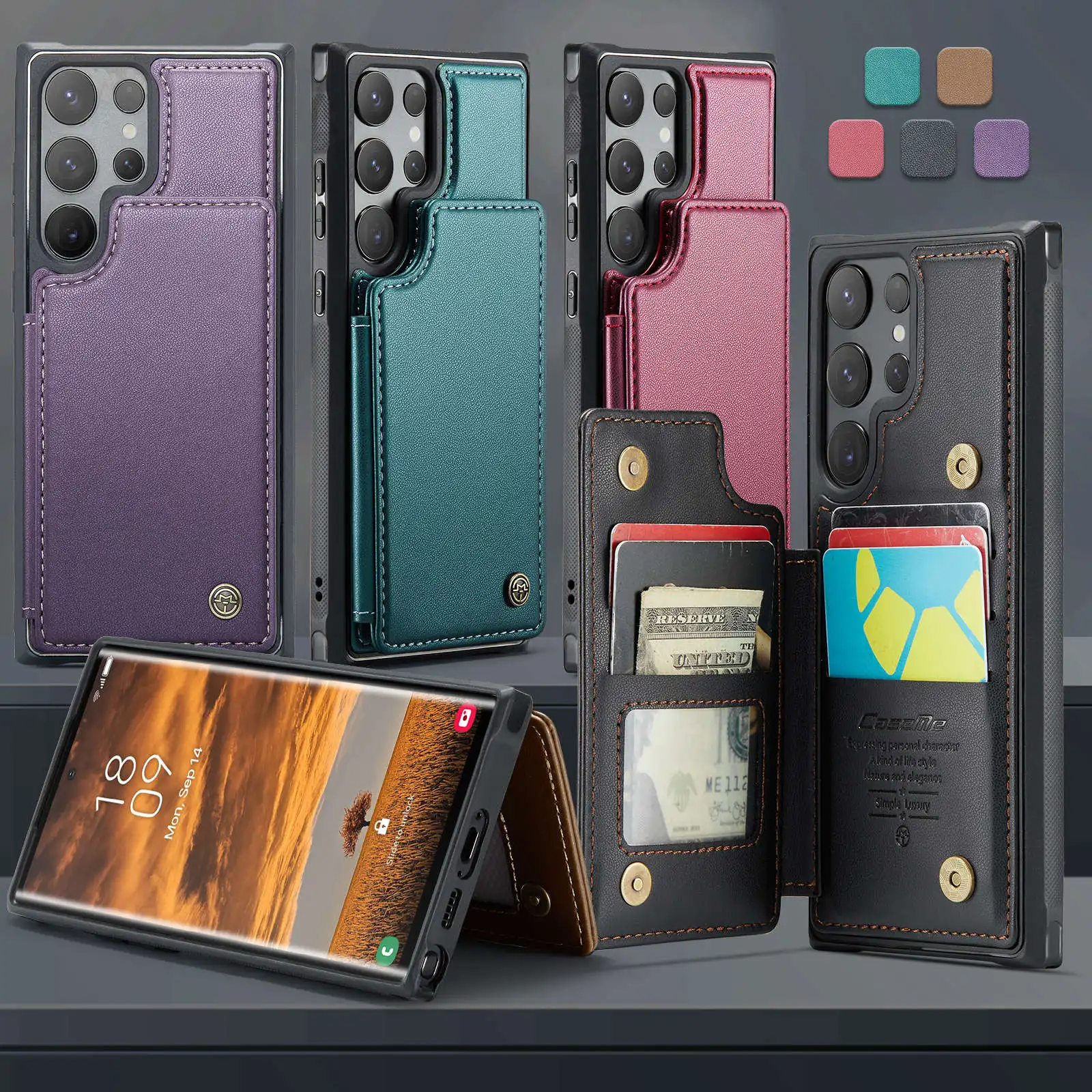 for Samsung Galaxy S24 Ultra S24 Plus S24 Case with Card Holder, Wallet Case RFID Blocking, Durable Leather Kickstand Phone Case