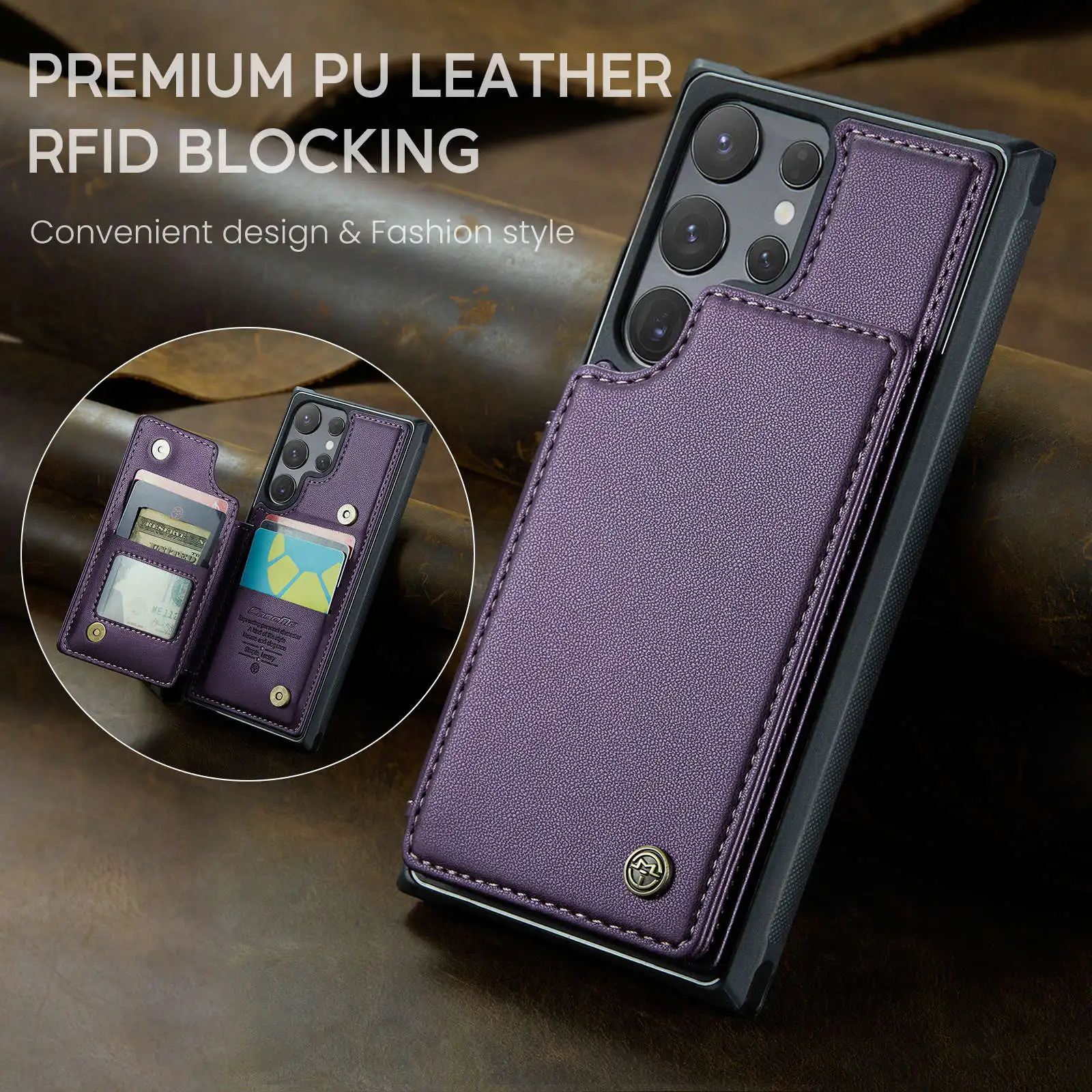 for Samsung Galaxy S24 Ultra S24 Plus S24 Case with Card Holder, Wallet Case RFID Blocking, Durable Leather Kickstand Phone Case