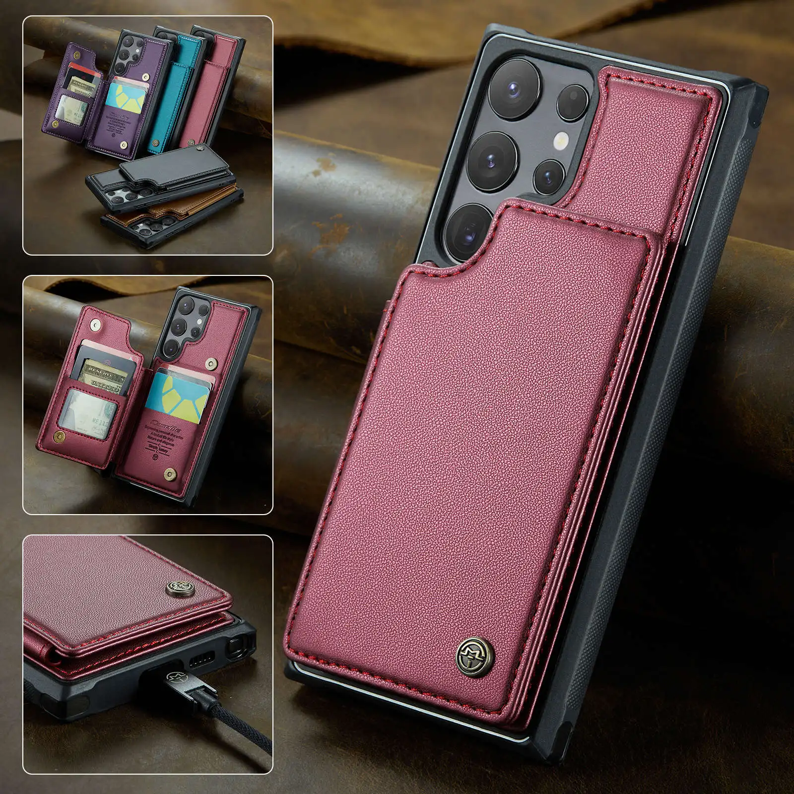 for Samsung Galaxy S24 Ultra S24 Plus S24 Case with Card Holder, Wallet Case RFID Blocking, Durable Leather Kickstand Phone Case