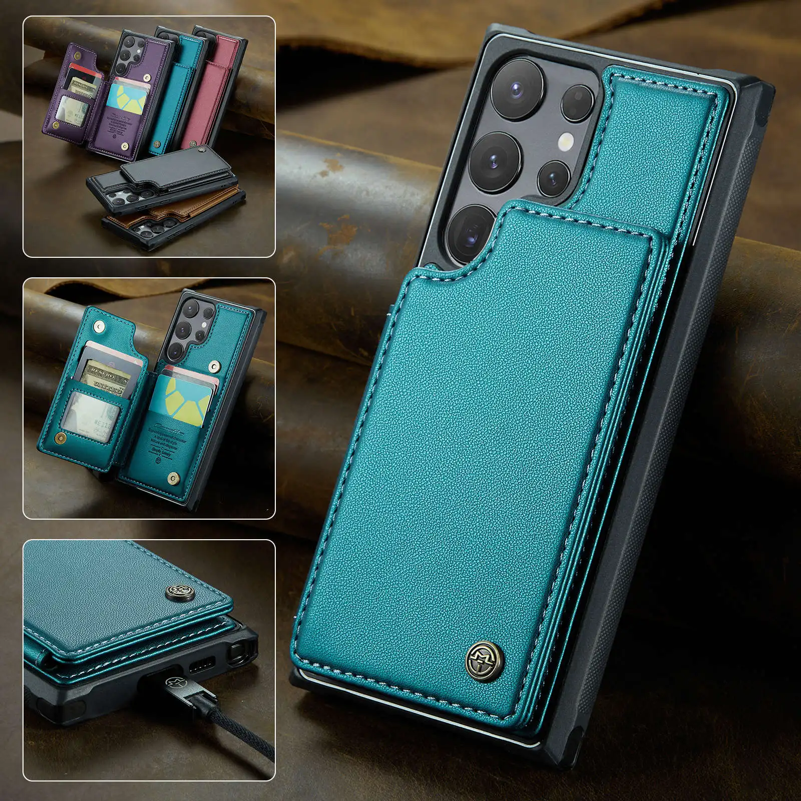 for Samsung Galaxy S24 Ultra S24 Plus S24 Case with Card Holder, Wallet Case RFID Blocking, Durable Leather Kickstand Phone Case