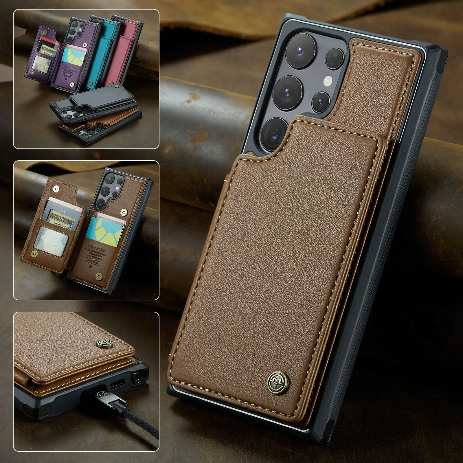 for Samsung Galaxy S24 Ultra S24 Plus S24 Case with Card Holder, Wallet Case RFID Blocking, Durable Leather Kickstand Phone Case