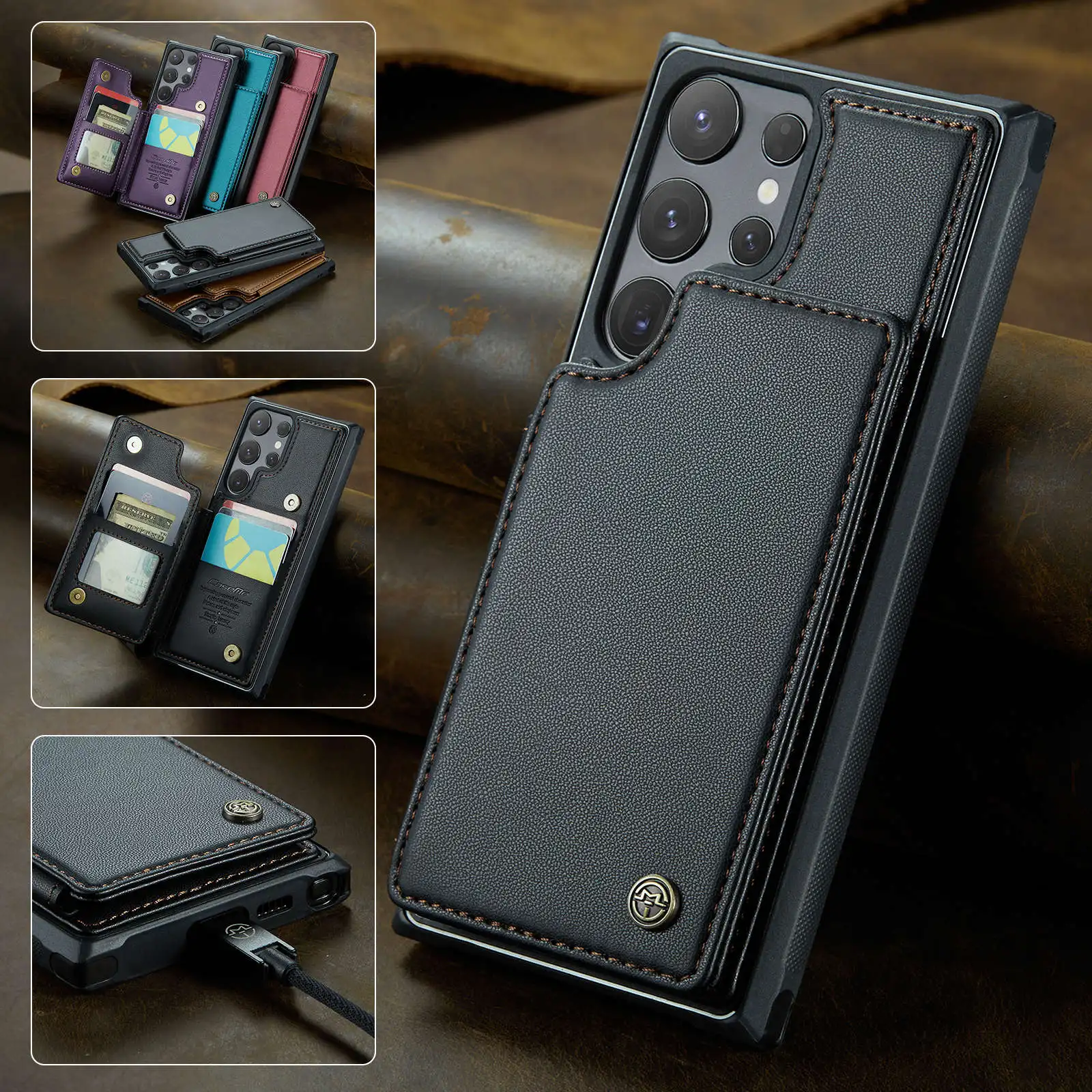 for Samsung Galaxy S24 Ultra S24 Plus S24 Case with Card Holder, Wallet Case RFID Blocking, Durable Leather Kickstand Phone Case