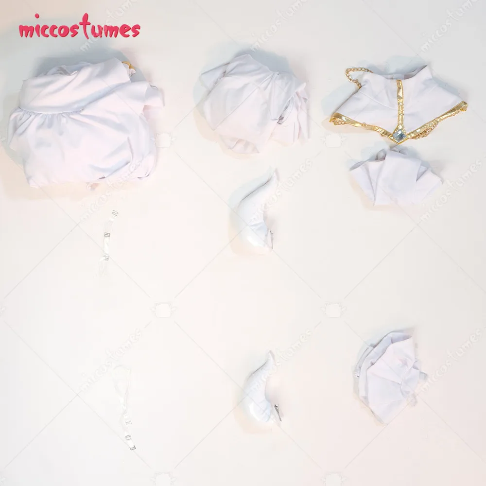 Miccostumes Women Anime Cosplay Costume White Off-shoulder Top and Cutout Skirt Set