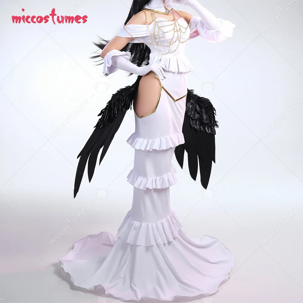 Miccostumes Women Anime Cosplay Costume White Off-shoulder Top and Cutout Skirt Set