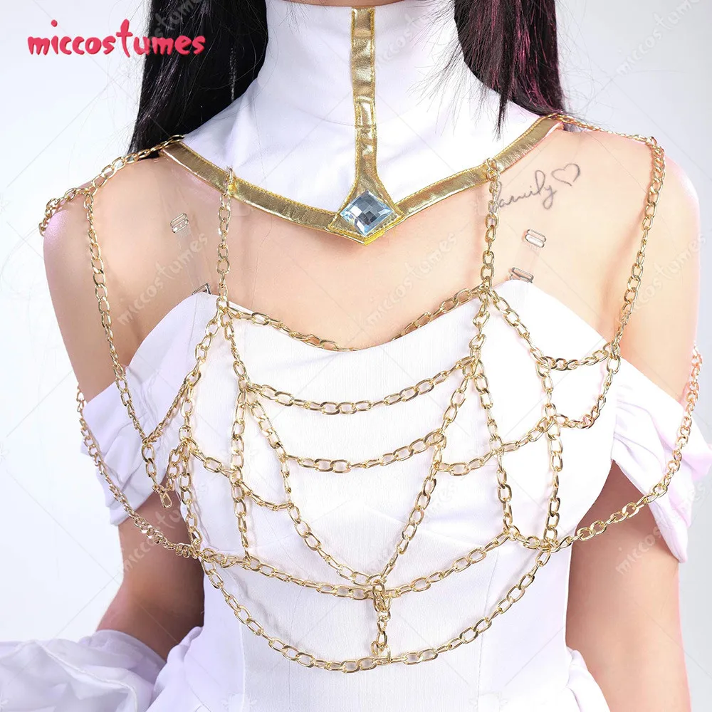 Miccostumes Women Anime Cosplay Costume White Off-shoulder Top and Cutout Skirt Set