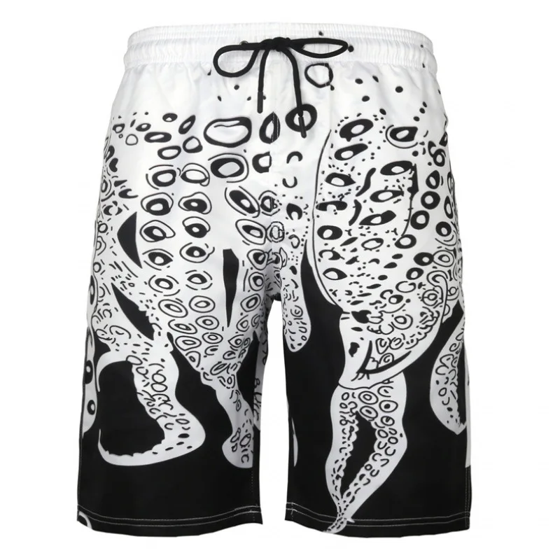 Hot Men's Summer Beach Shorts Swim Trunks Plus Size Monster Kraken Straight Hawaii Style Sea Pool Loose Quick-Drying Beachwear