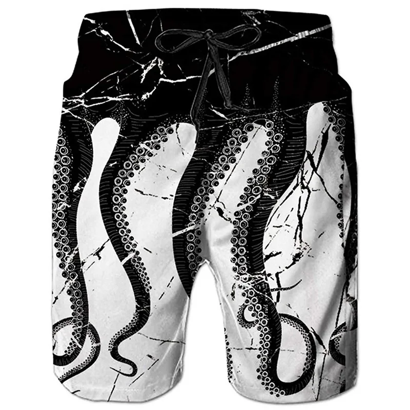 Hot Men's Summer Beach Shorts Swim Trunks Plus Size Monster Kraken Straight Hawaii Style Sea Pool Loose Quick-Drying Beachwear