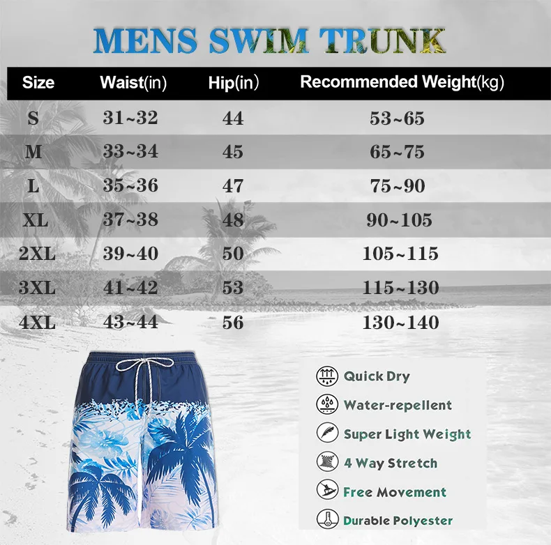 Hot Men's Summer Beach Shorts Swim Trunks Plus Size Monster Kraken Straight Hawaii Style Sea Pool Loose Quick-Drying Beachwear