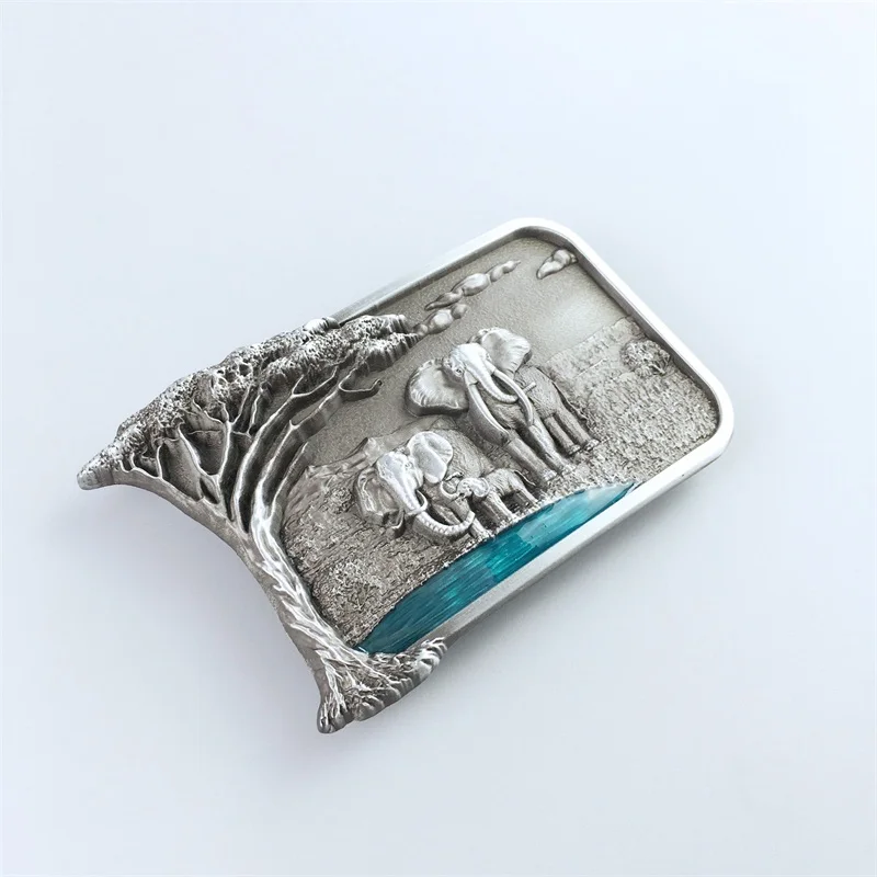 Vintage Style Africa Elephant Big Tree Wildlife Western Belt Buckle also Stock in US BUCKLE-WT110 Free Shipping