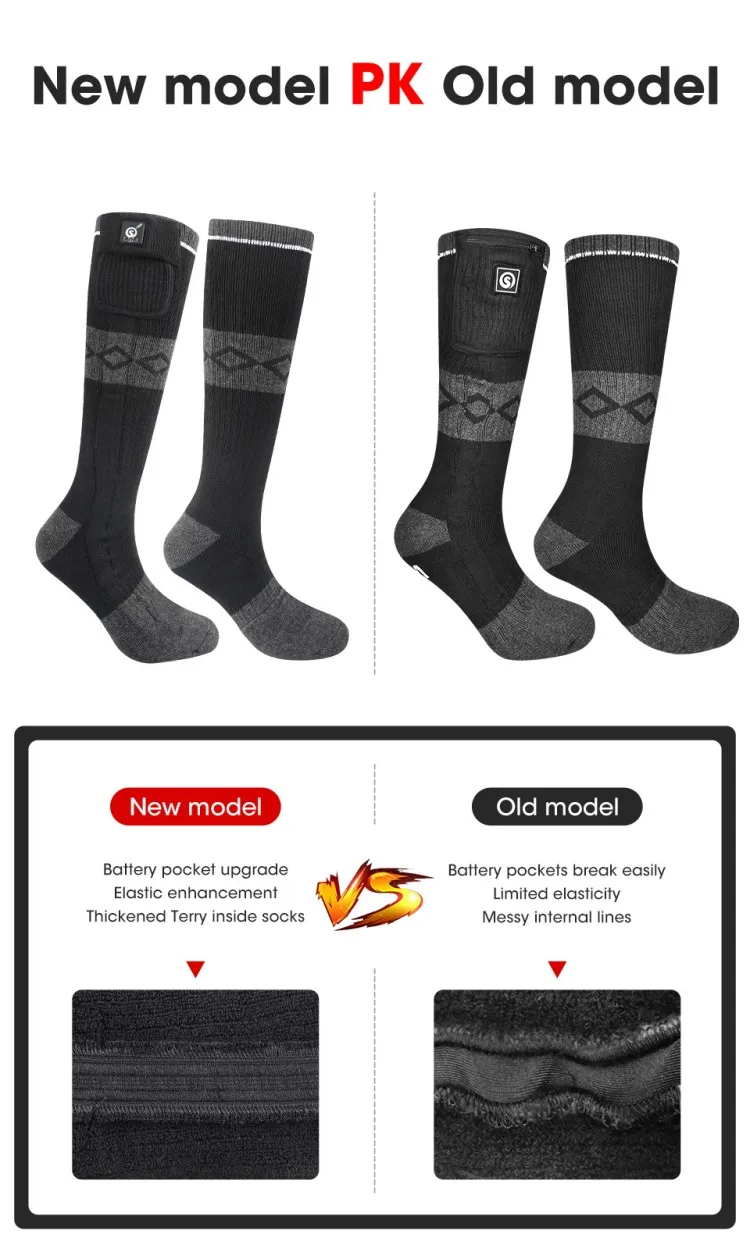 SNOW DEER Rechargeable Electric Skiing Heated Socks Winter Warm Thermal Cycling Sock Stocking Men Women For Motorcycle Cycling