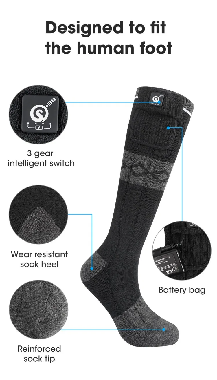 SNOW DEER Rechargeable Electric Skiing Heated Socks Winter Warm Thermal Cycling Sock Stocking Men Women For Motorcycle Cycling