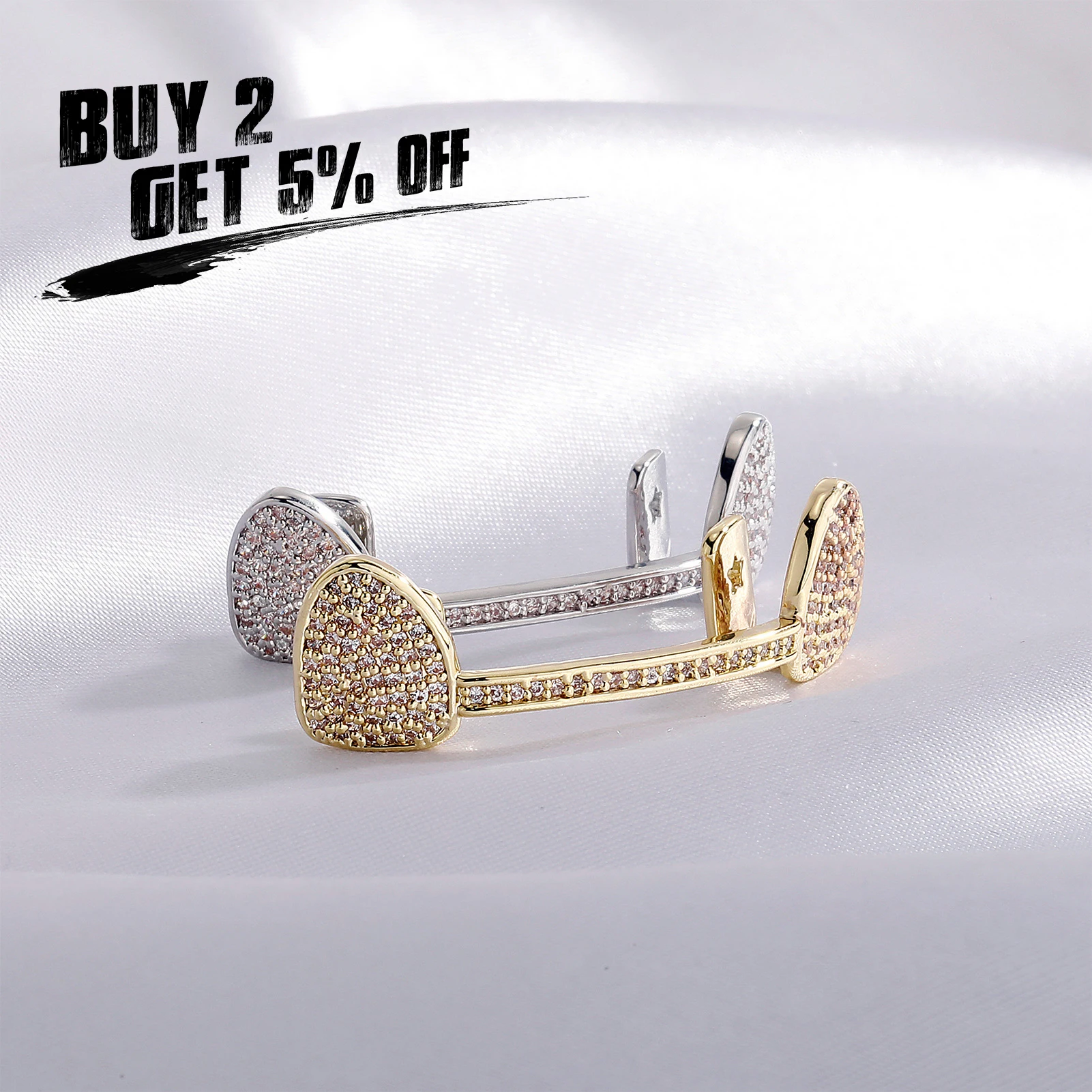 JINAO 2022 NEW Fit Gold Color Plated Hip Hop Teeth Grills Caps Top & Bottom Grill Set Gold Classic Grillz Ship from US
