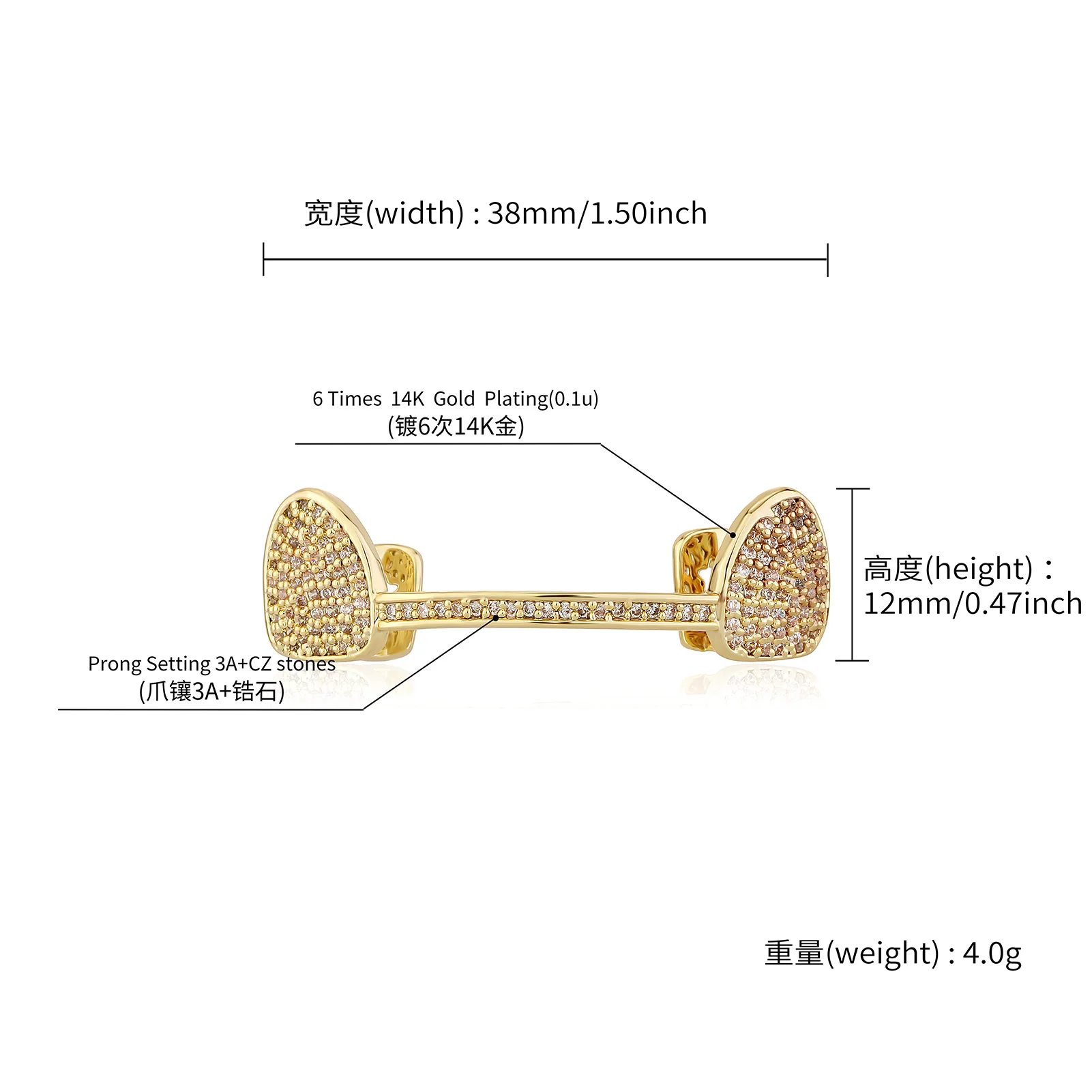 JINAO 2022 NEW Fit Gold Color Plated Hip Hop Teeth Grills Caps Top & Bottom Grill Set Gold Classic Grillz Ship from US