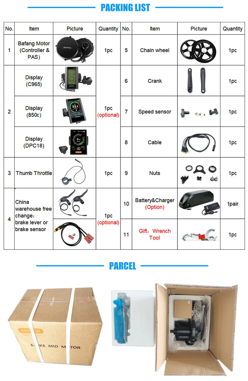 Bafang Motor BBSHD 1000W 52V BBS02B BBS02 750W 500W 48V BBS01 250W 36V Mid Drive Motor Electric Bicycle Conversion Kit 44T / 46T
