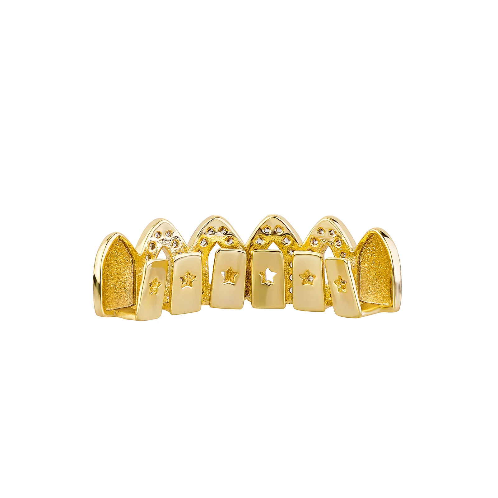 GUCY Hip Hop Full CZ Stones Teeth Grillz Caps Cubic Zircon Iced Out Micro Pave Top Charm Grills For Men Women Jewelry Gift