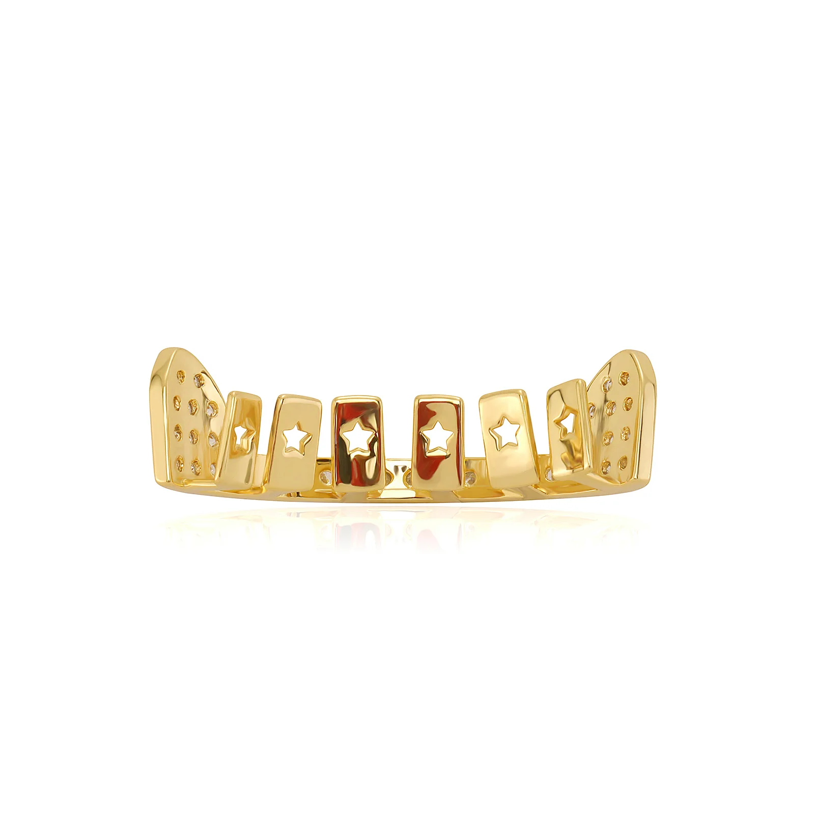 GUCY Hip Hop Full CZ Stones Teeth Grillz Caps Cubic Zircon Iced Out Micro Pave Top Charm Grills For Men Women Jewelry Gift
