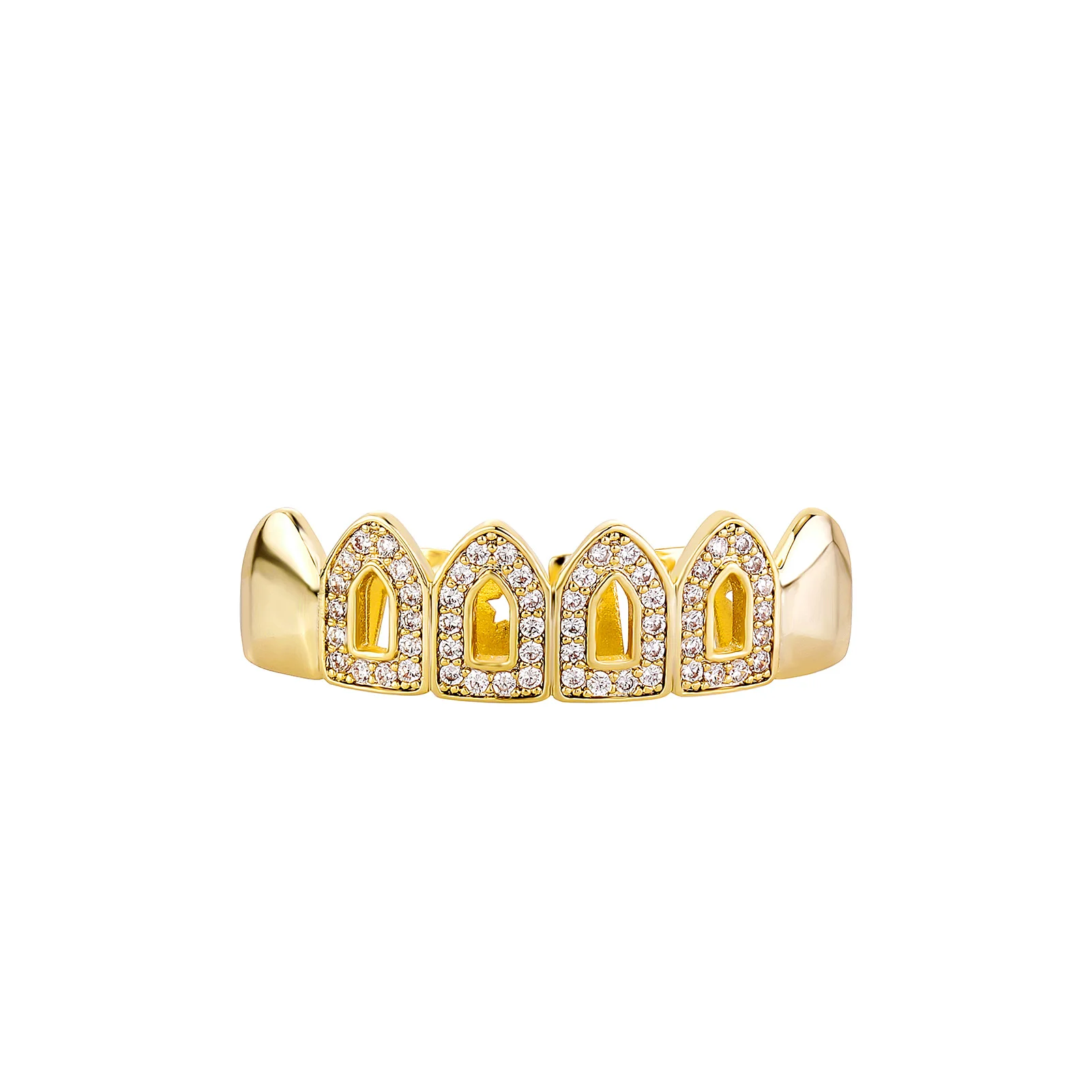 GUCY Hip Hop Full CZ Stones Teeth Grillz Caps Cubic Zircon Iced Out Micro Pave Top Charm Grills For Men Women Jewelry Gift
