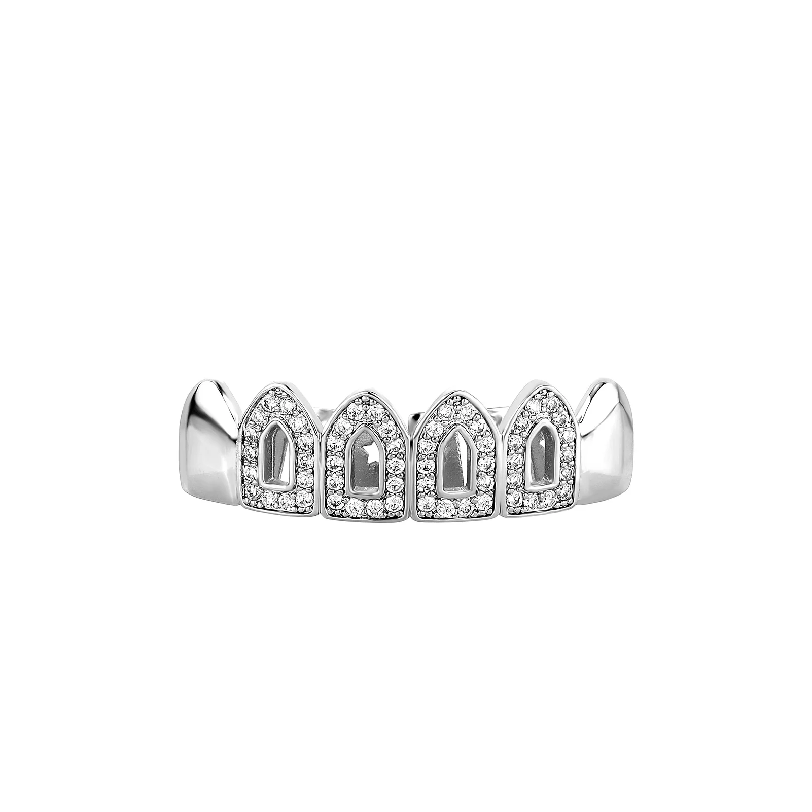 GUCY Hip Hop Full CZ Stones Teeth Grillz Caps Cubic Zircon Iced Out Micro Pave Top Charm Grills For Men Women Jewelry Gift