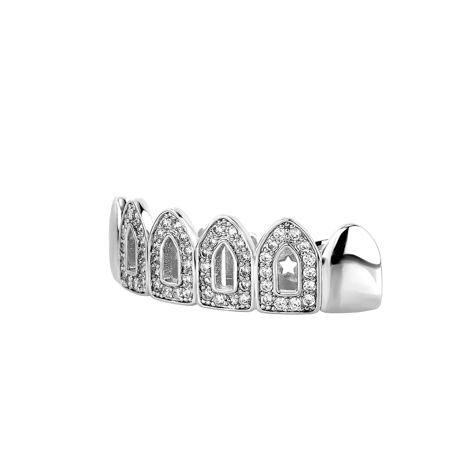 GUCY Hip Hop Full CZ Stones Teeth Grillz Caps Cubic Zircon Iced Out Micro Pave Top Charm Grills For Men Women Jewelry Gift
