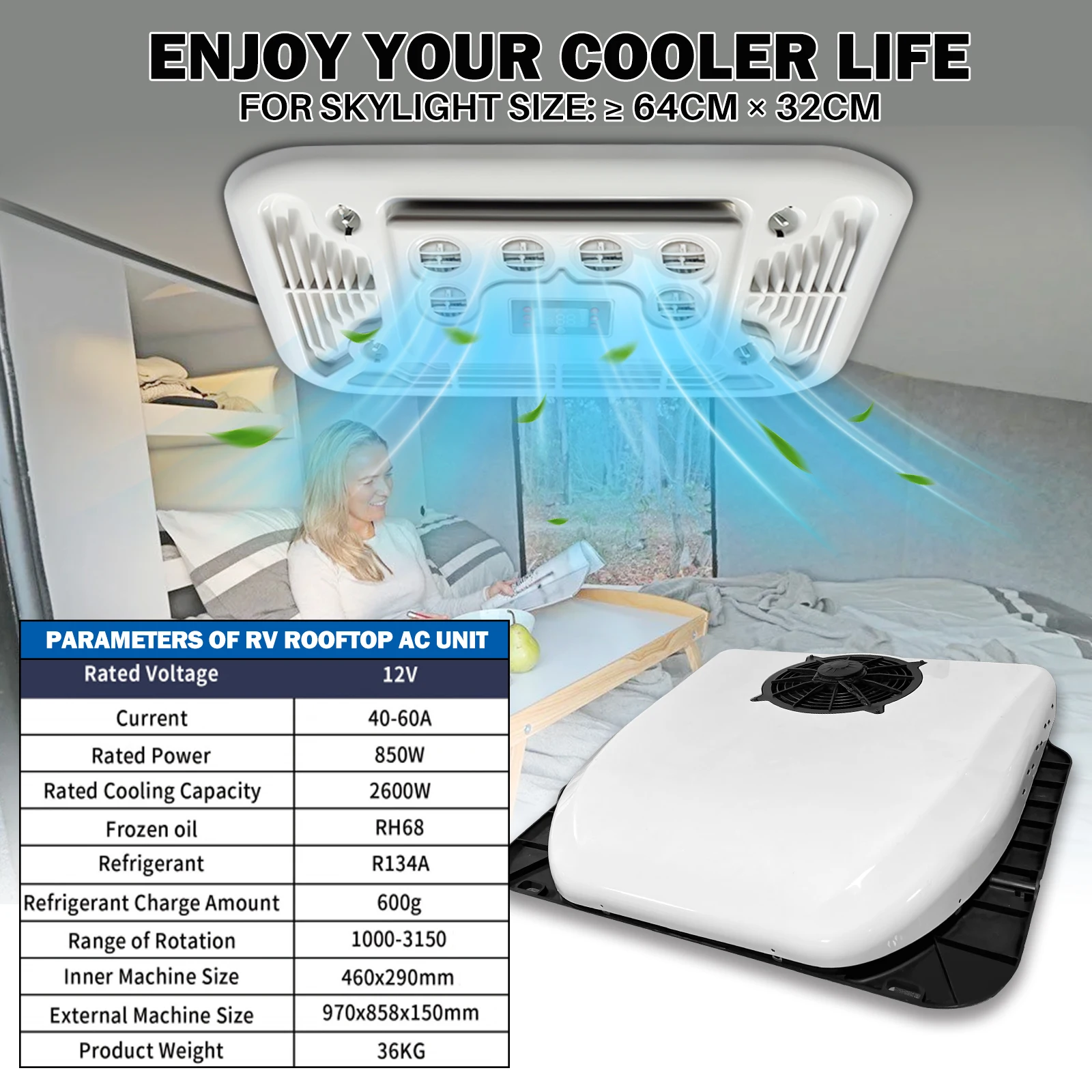 Treeligo Ultra-thin Car RV Rooftop Air Conditioner 12V 24V Electric Ceiling Overhead Air Conditioning For Motorhome Camper Van