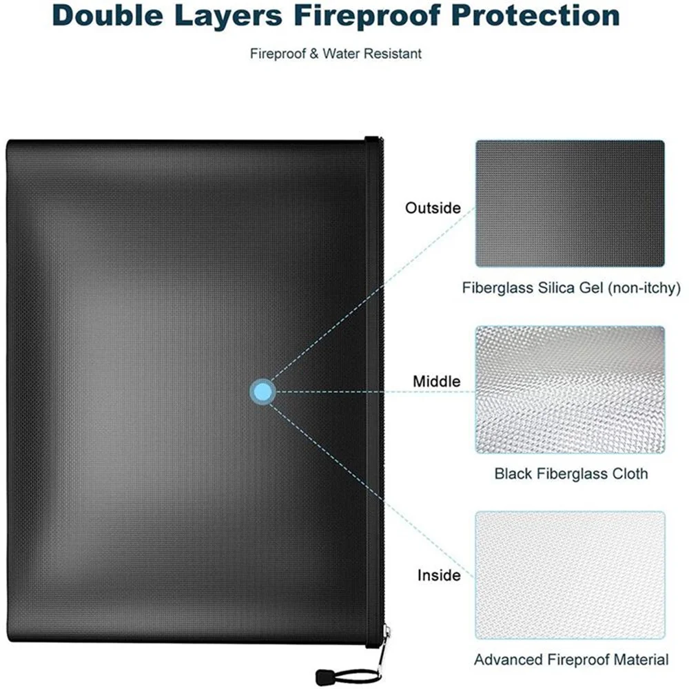 A4 File Bag Fireproof Waterproof Document Bag Office Desktop Storage Organizer Safe Flame Retardant Secret File Protect Pouch