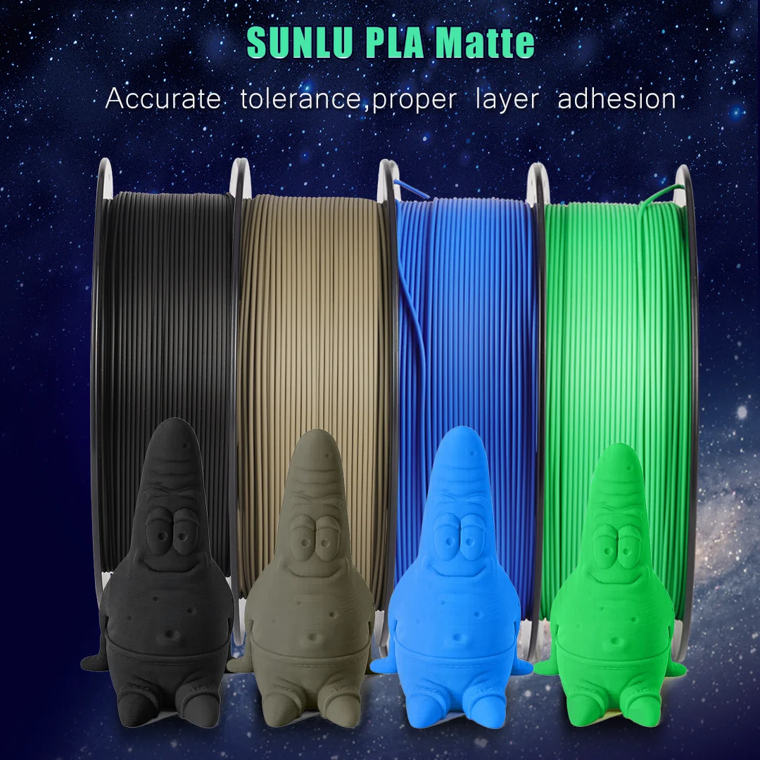SUNLU PLA Matte Filament 1KG Shine-Free Printed Surface 1.75MM Frosted Texture Eco-Friendly Non-Toxic No Bubble Low Odor