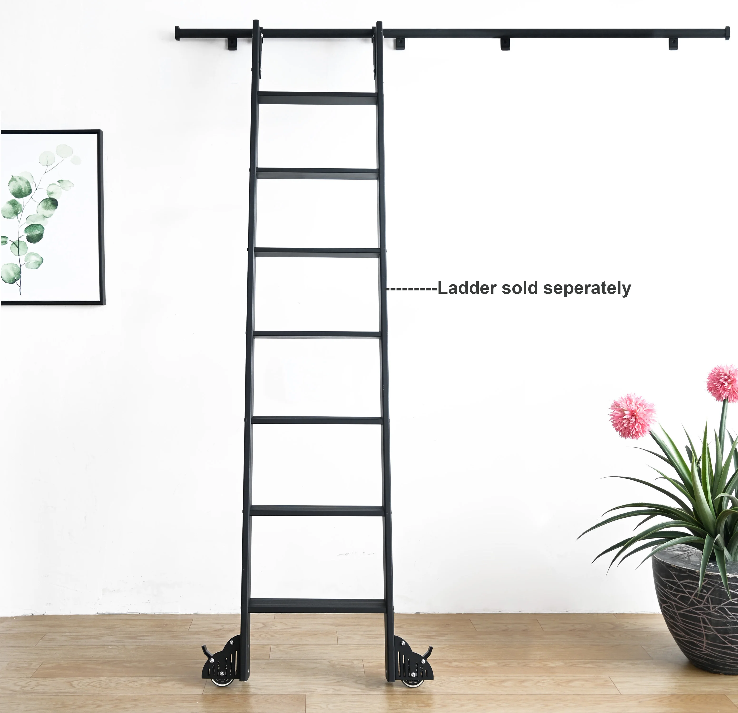 DIYHD 3M Hook on Rolling Library Ladder Hardware,Telescopic Top Roller,Bottom Roller with Brake