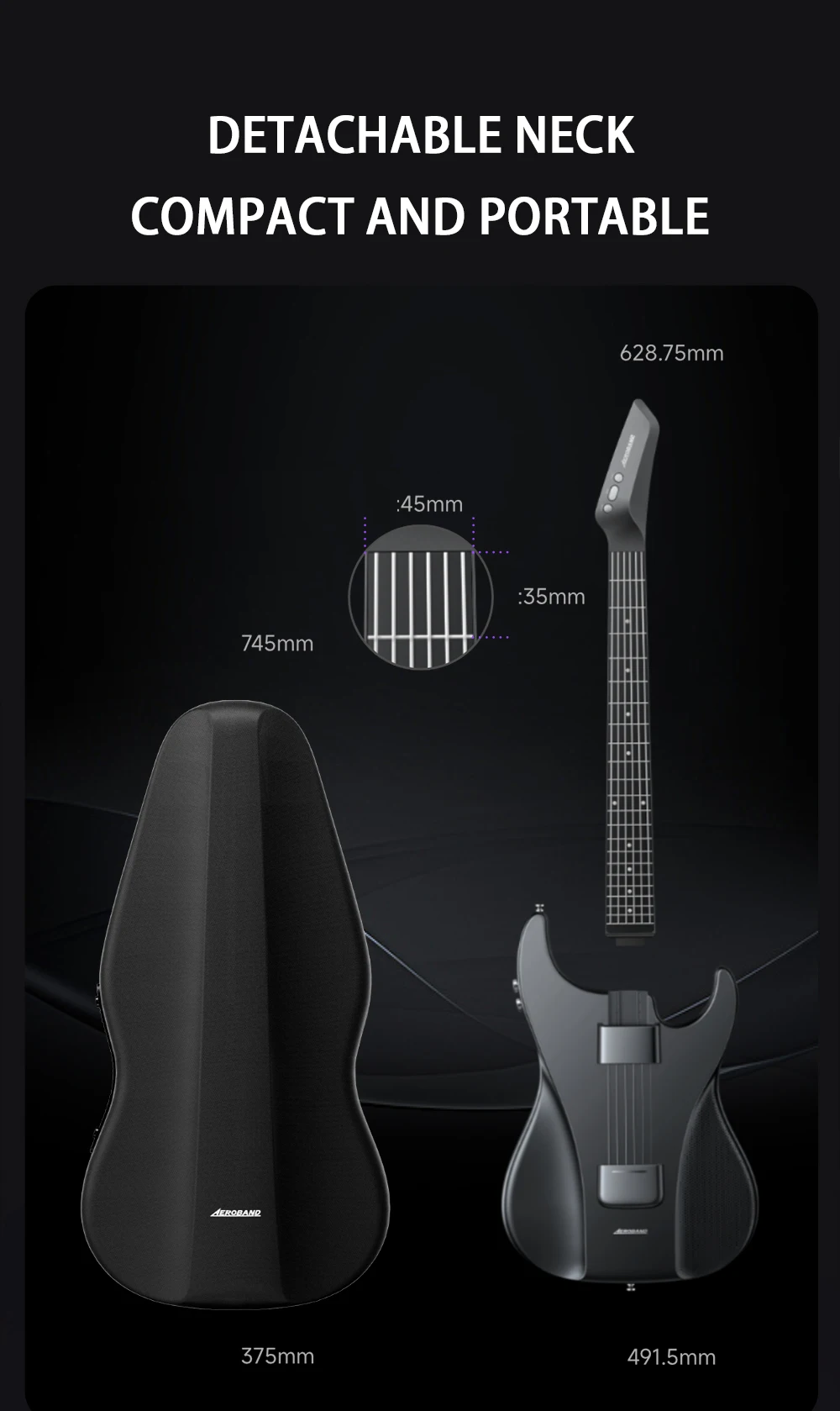 AeroBand Guitar Electric Guitar Pain-Free Silicone String Travel All-in-One 9 Sound Styles Acoustic Bass With Speaker Microphone