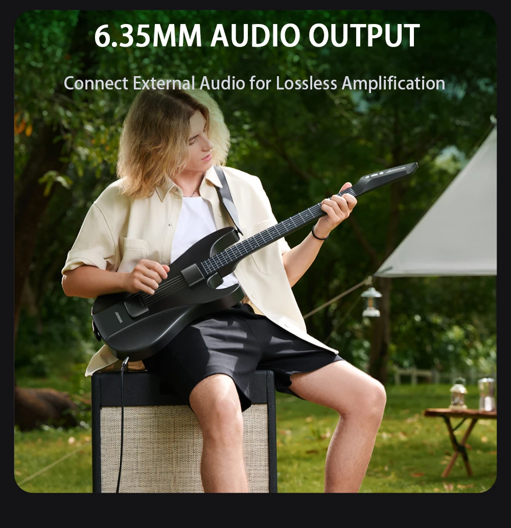 AeroBand Guitar Electric Guitar Pain-Free Silicone String Travel All-in-One 9 Sound Styles Acoustic Bass With Speaker Microphone