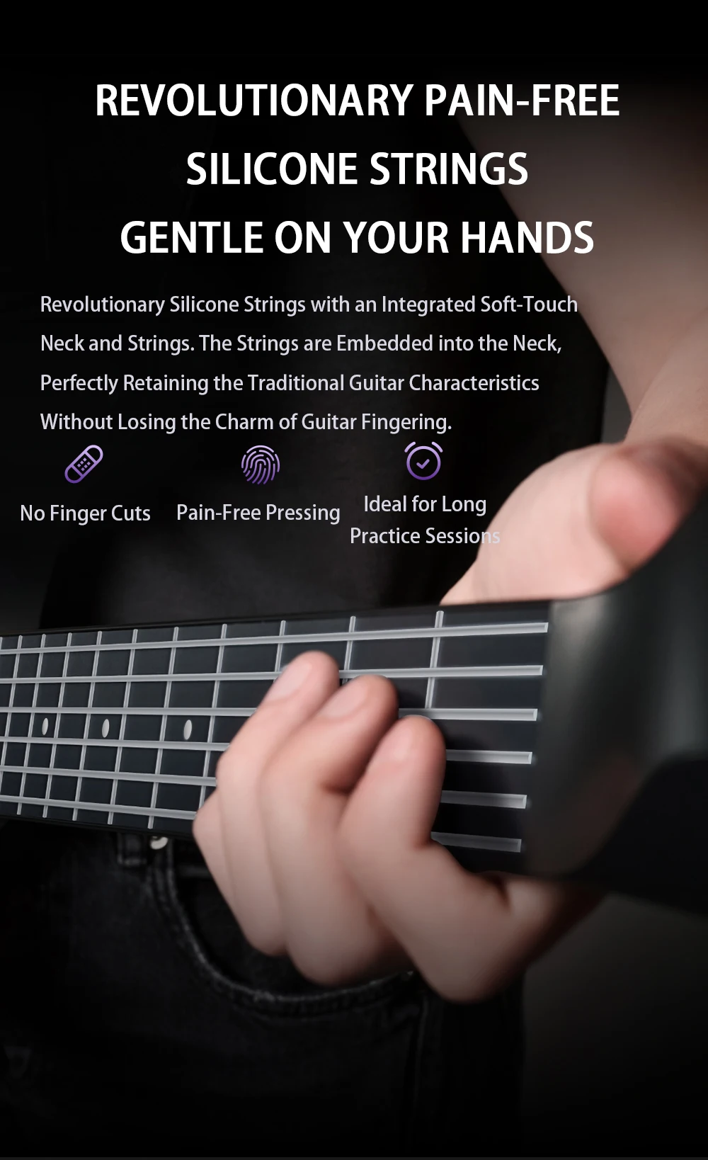 AeroBand Guitar Electric Guitar Pain-Free Silicone String Travel All-in-One 9 Sound Styles Acoustic Bass With Speaker Microphone
