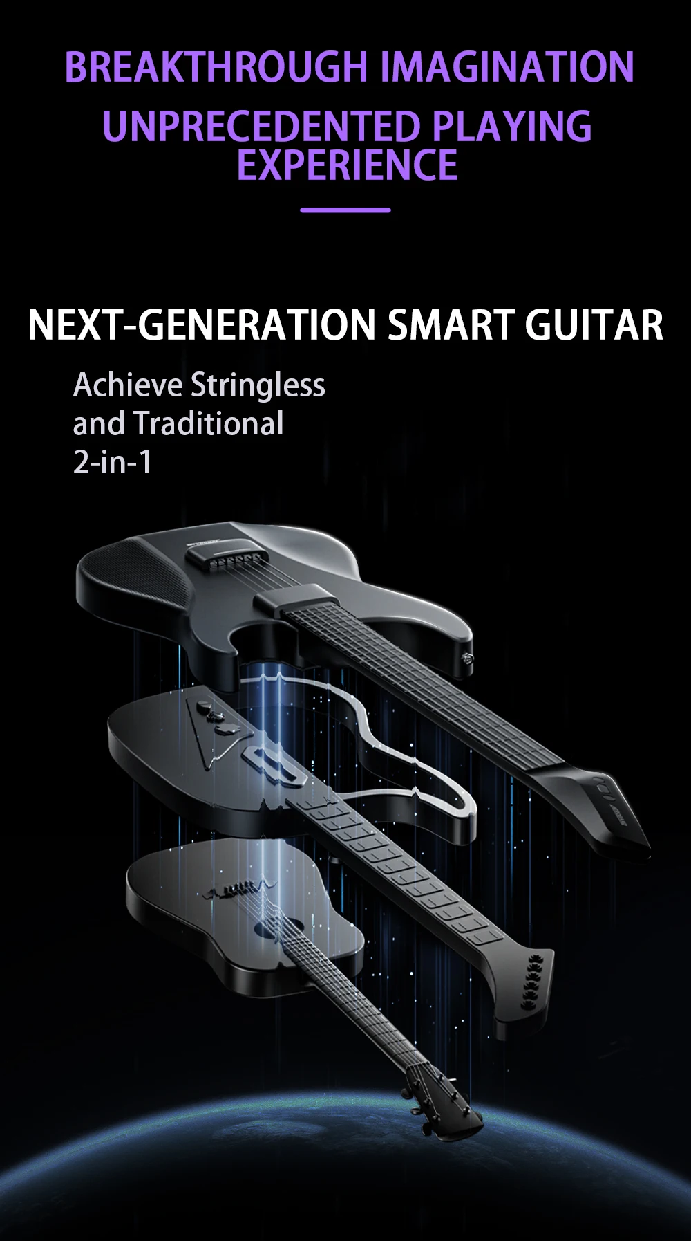 AeroBand Guitar Electric Guitar Pain-Free Silicone String Travel All-in-One 9 Sound Styles Acoustic Bass With Speaker Microphone