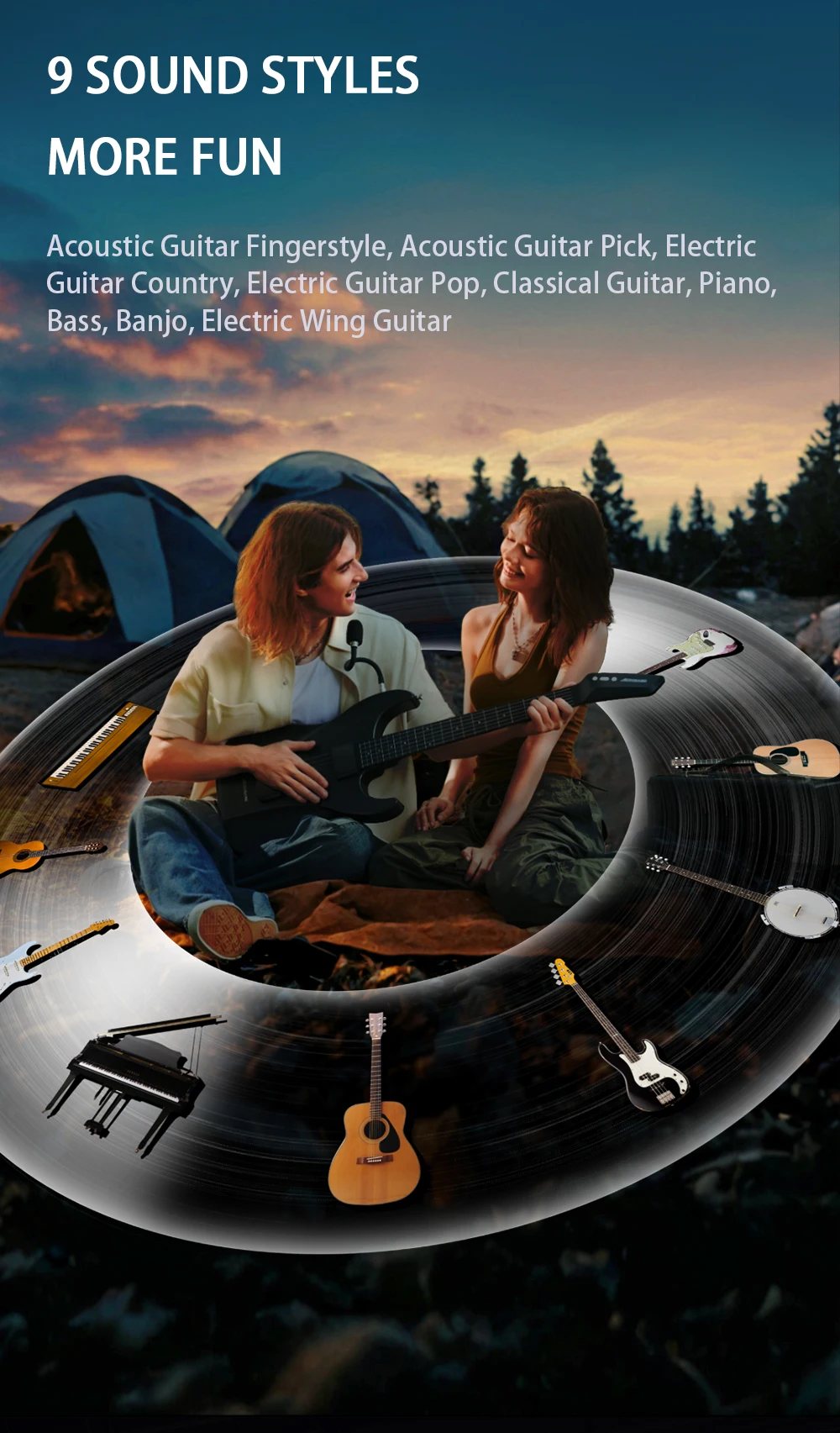 AeroBand Guitar Electric Guitar Pain-Free Silicone String Travel All-in-One 9 Sound Styles Acoustic Bass With Speaker Microphone