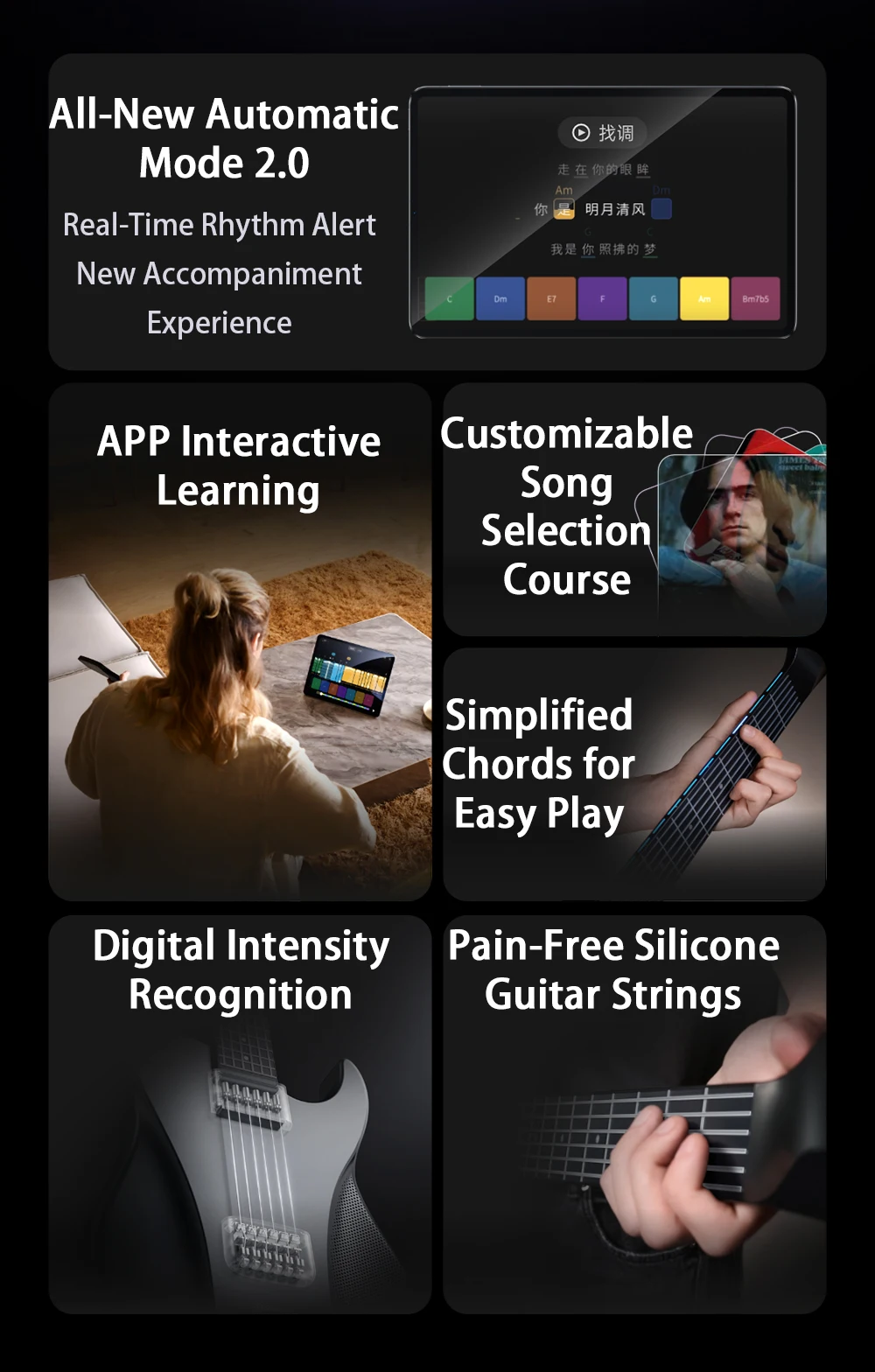 AeroBand Guitar Electric Guitar Pain-Free Silicone String Travel All-in-One 9 Sound Styles Acoustic Bass With Speaker Microphone
