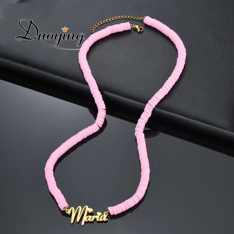 Duoying Personalized Soft Pottery Beaded Name Necklace, Nameplate Bracelet Stainlee steel Custom Necklace Bracelet Jewerly Set
