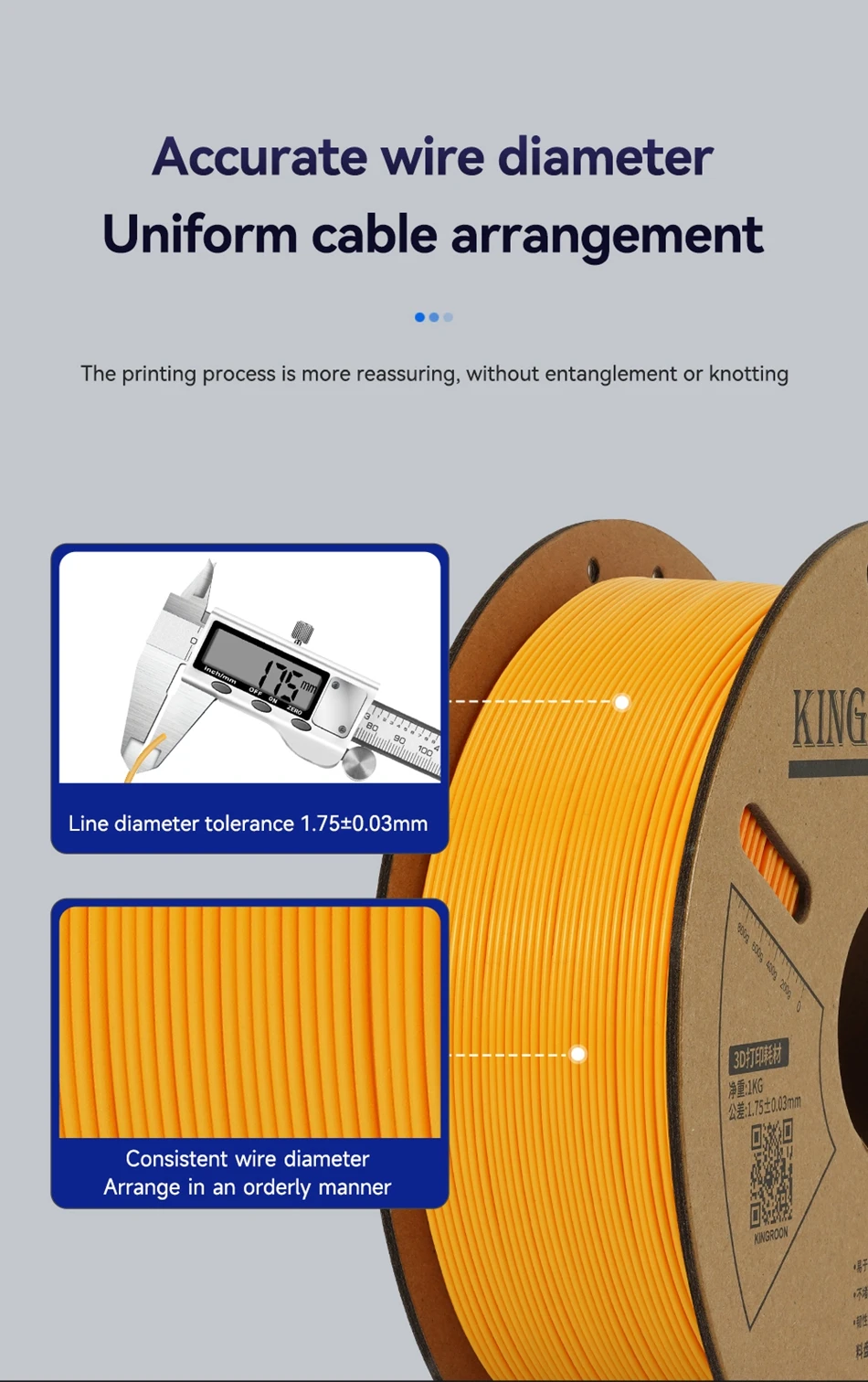 KINGROON Standard 1KG PLA PETG TPU ABS Filament 1.75mm +/- 0.03mm No Bubbles 3D Printer Plastic, Random Spool