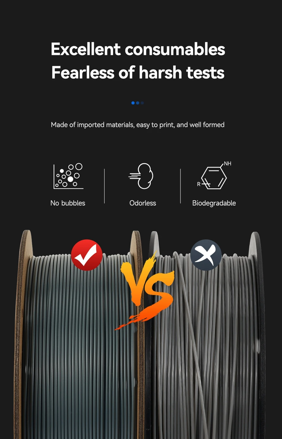 KINGROON Standard 1KG PLA PETG TPU ABS Filament 1.75mm +/- 0.03mm No Bubbles 3D Printer Plastic, Random Spool