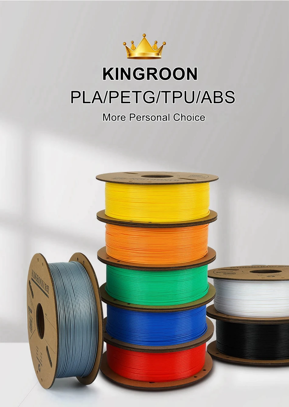 KINGROON Standard 1KG PLA PETG TPU ABS Filament 1.75mm +/- 0.03mm No Bubbles 3D Printer Plastic, Random Spool