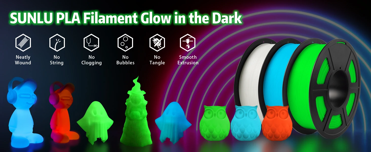 SUNLU 2KG PLA/Matte/Luminous/Marble/Wood/Carbon Fiber/Twinkle Filament 1.75mm 1KG Spool Glow in the Dark Material For 3D Printer