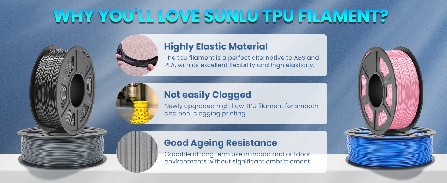SUNLU 3D Filament ABS/TPU/EASY ABS/ASA 1.75mm 2Roll 1KG(TPU 0.5KG/Roll) 3D Printer Filament for 3D Printer