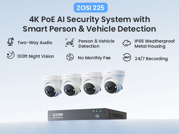 ZOSI 4K 8MP 5MP POE Video Surveillance Kit 8CH H.265 Home CCTV NVR Set Color Night Vision AI Detection IP Security Camera System
