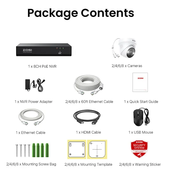 ZOSI 4K 8MP 5MP POE Video Surveillance Kit 8CH H.265 Home CCTV NVR Set Color Night Vision AI Detection IP Security Camera System