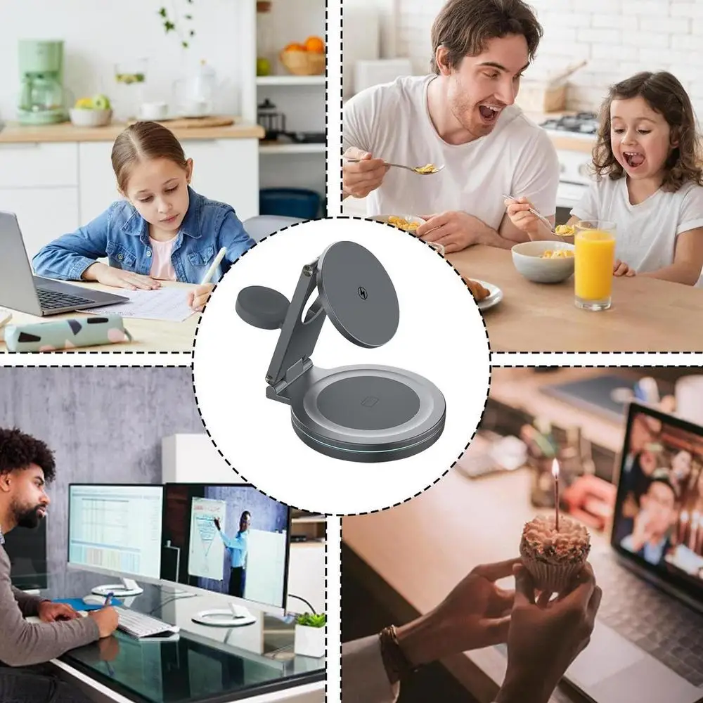 Phone Charger Stand Anti-Skid Magnetic Charger Charging Dock Zinc Alloy Phone Watch Charging Stand With 360 Rotation Design
