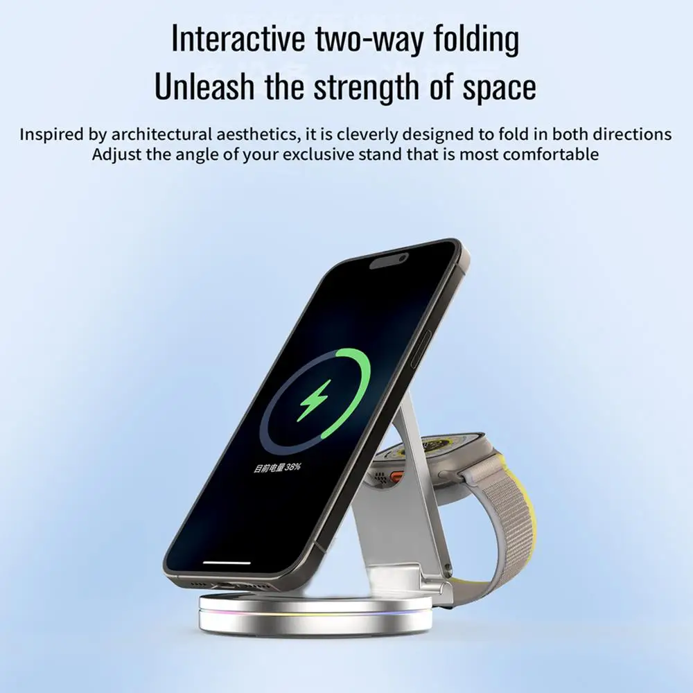 Phone Charger Stand Anti-Skid Magnetic Charger Charging Dock Zinc Alloy Phone Watch Charging Stand With 360 Rotation Design