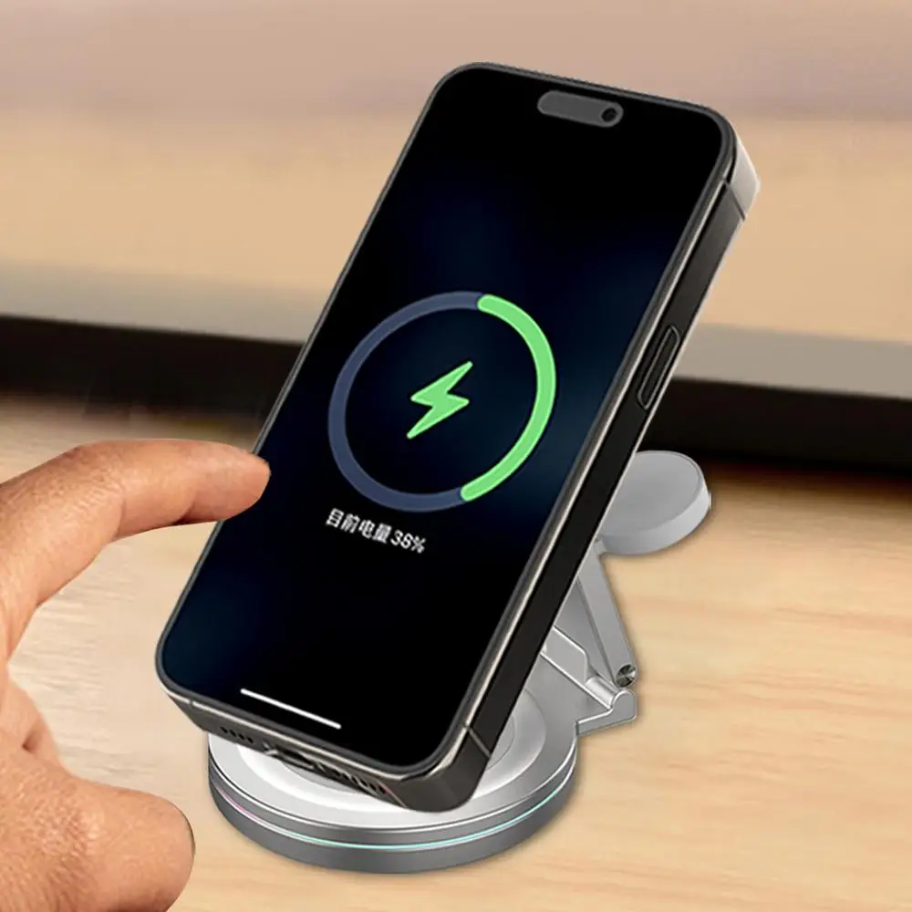 Phone Charger Stand Anti-Skid Magnetic Charger Charging Dock Zinc Alloy Phone Watch Charging Stand With 360 Rotation Design