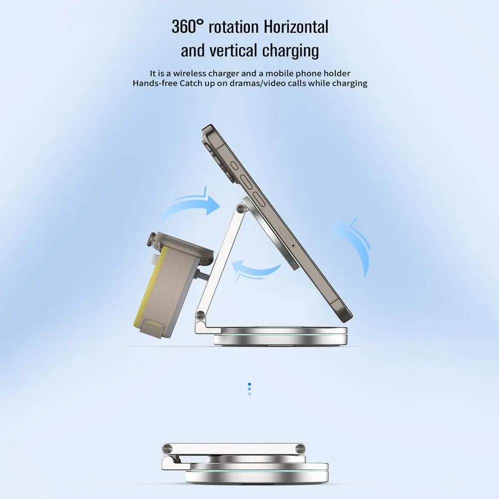 Phone Charger Stand Anti-Skid Magnetic Charger Charging Dock Zinc Alloy Phone Watch Charging Stand With 360 Rotation Design
