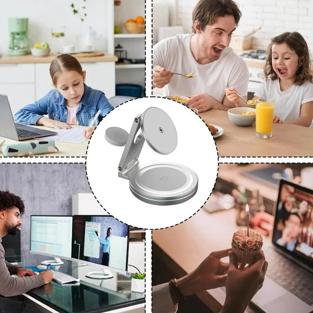 Phone Charger Stand Anti-Skid Magnetic Charger Charging Dock Zinc Alloy Phone Watch Charging Stand With 360 Rotation Design