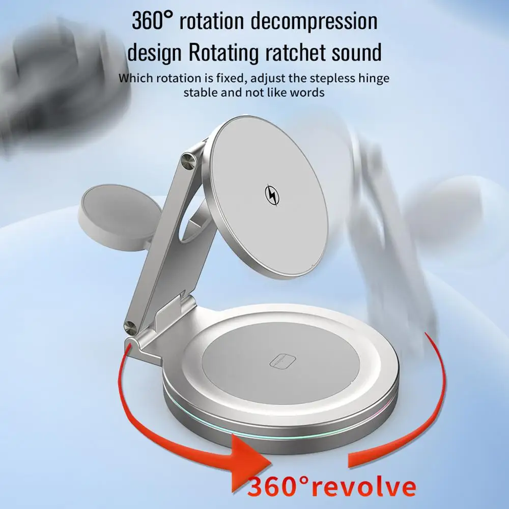 Phone Charger Stand Anti-Skid Magnetic Charger Charging Dock Zinc Alloy Phone Watch Charging Stand With 360 Rotation Design