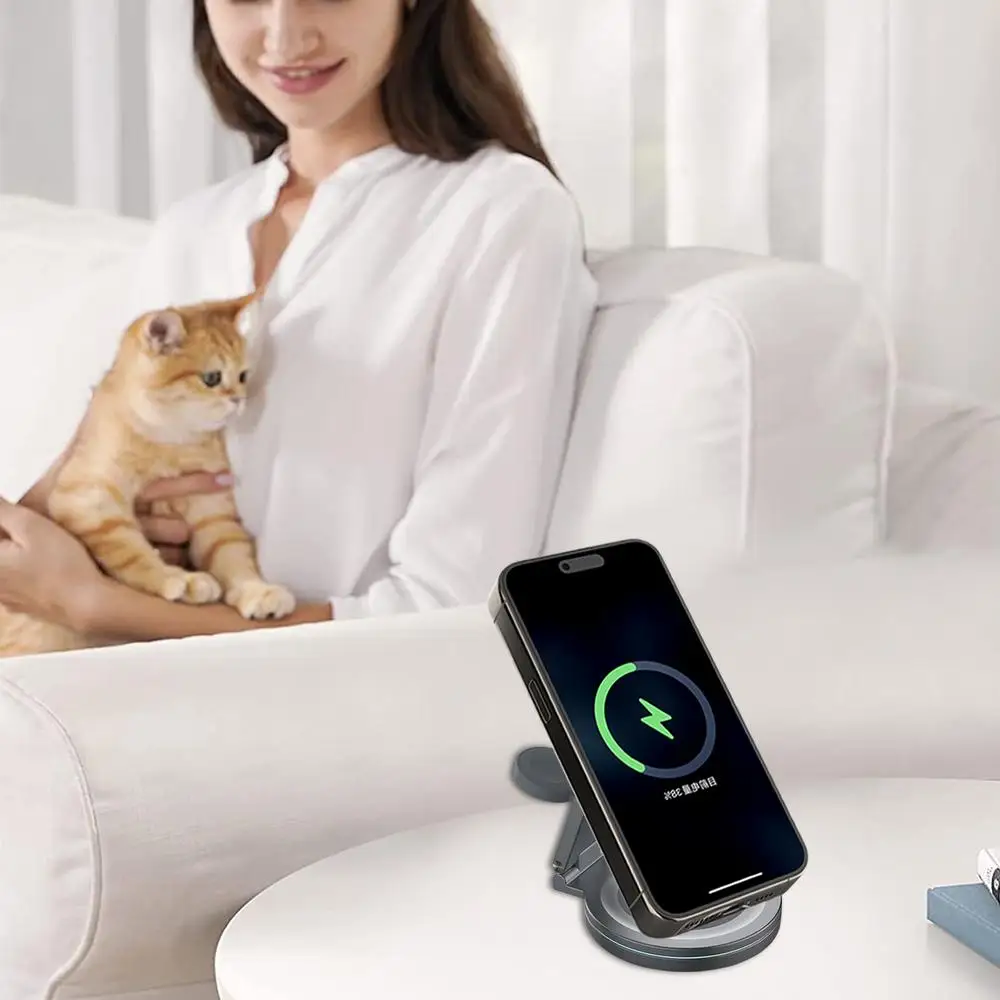 Phone Charger Stand Anti-Skid Magnetic Charger Charging Dock Zinc Alloy Phone Watch Charging Stand With 360 Rotation Design
