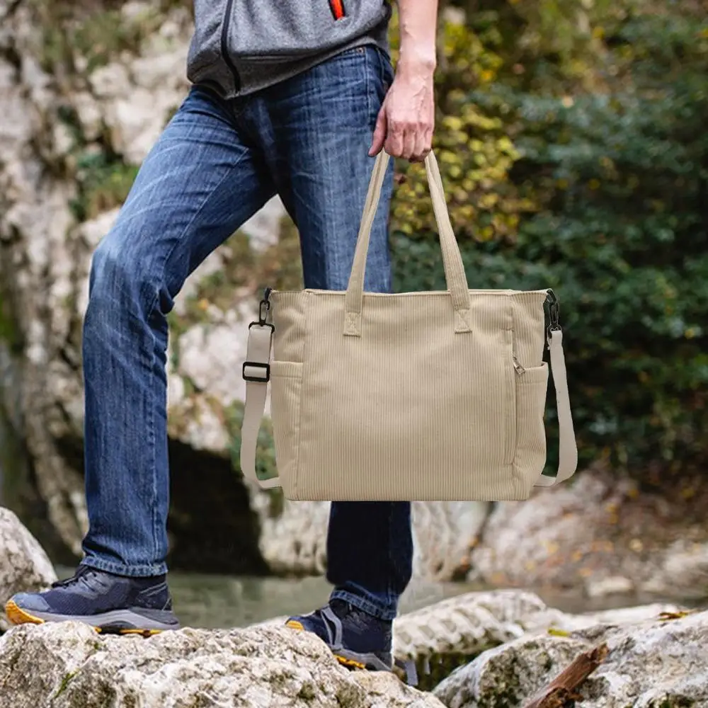 Corduroy Tote Bag Travel Crossbody Purse Business Bag Large Messenger Shoulder Bag Women's Corduroy Handbags For Casual Work