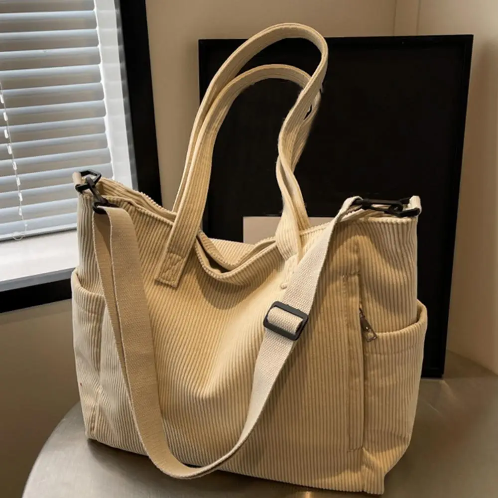 Corduroy Tote Bag Travel Crossbody Purse Business Bag Large Messenger Shoulder Bag Women's Corduroy Handbags For Casual Work